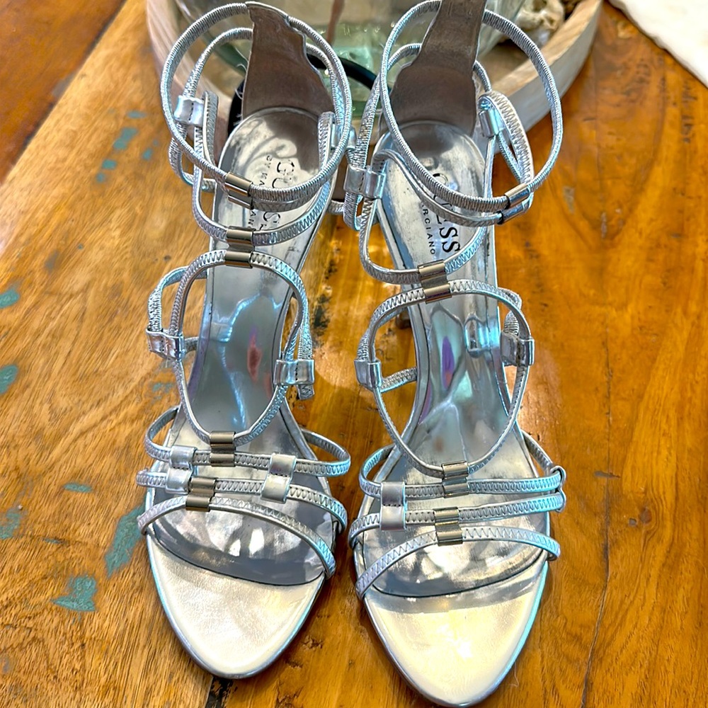 Guess, silver heels, size 8